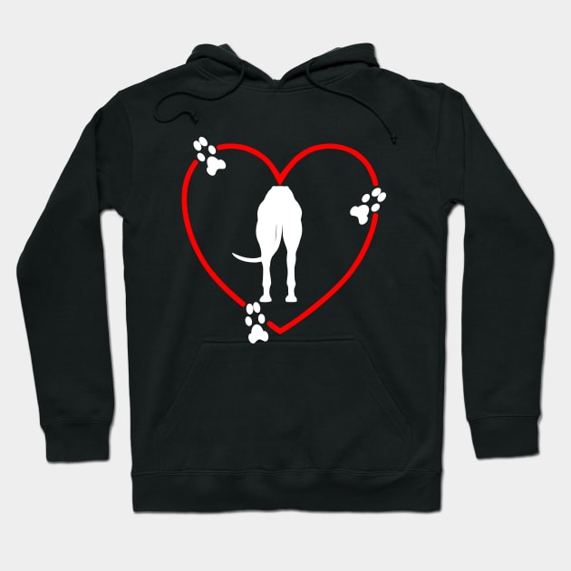 White Greyhound Butt Red Love Heart Paw Prints Hoodie by Greyt Graphical Greyhound